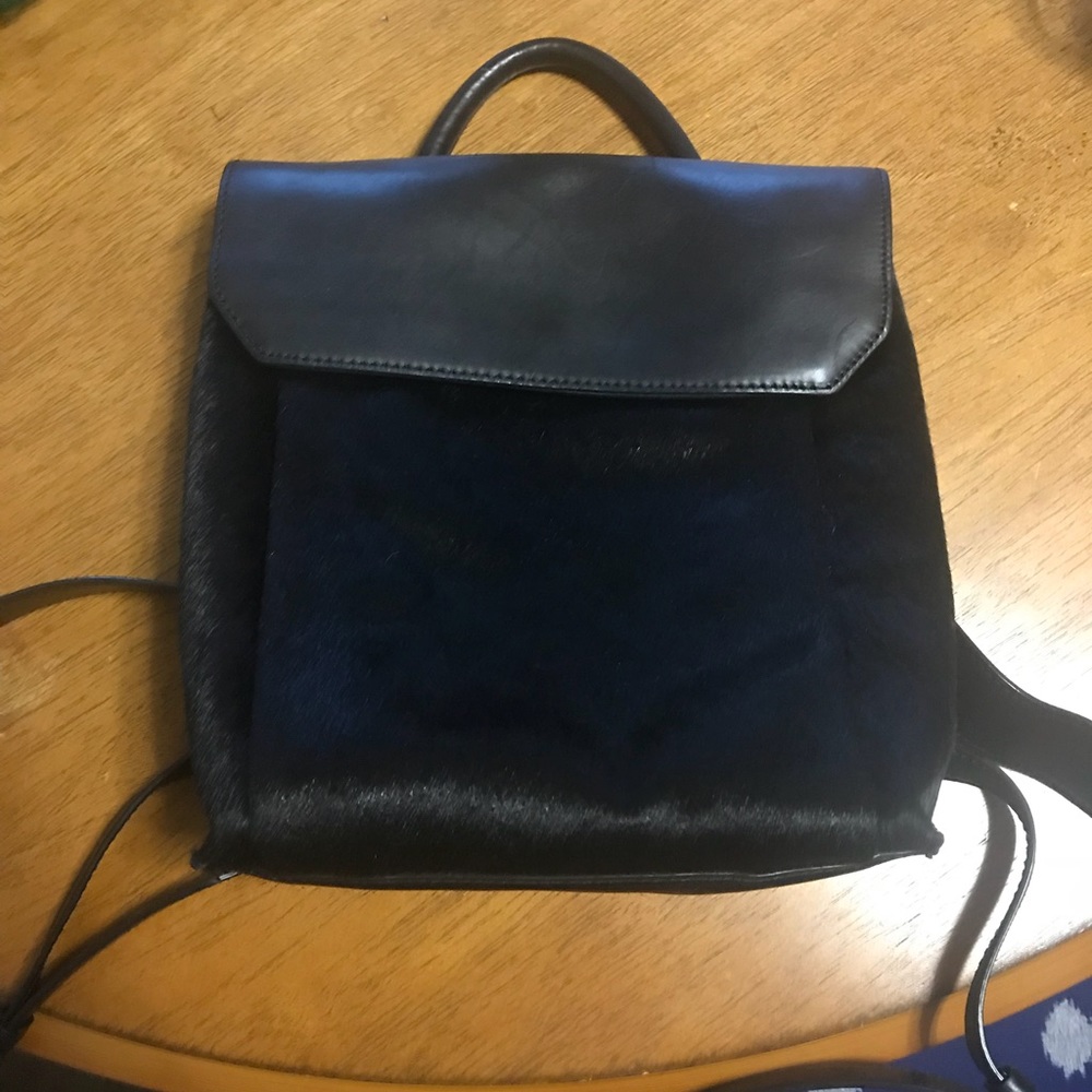 Genuine leather and calf hair back pack